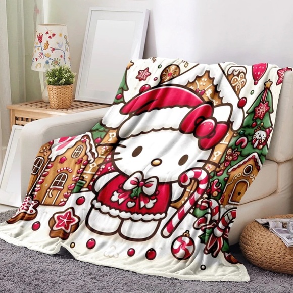 NWT- Super Soft- Holiday- Hello Kitty- Plush Velvet Throw Blanket 50x60 - Picture 4 of 10